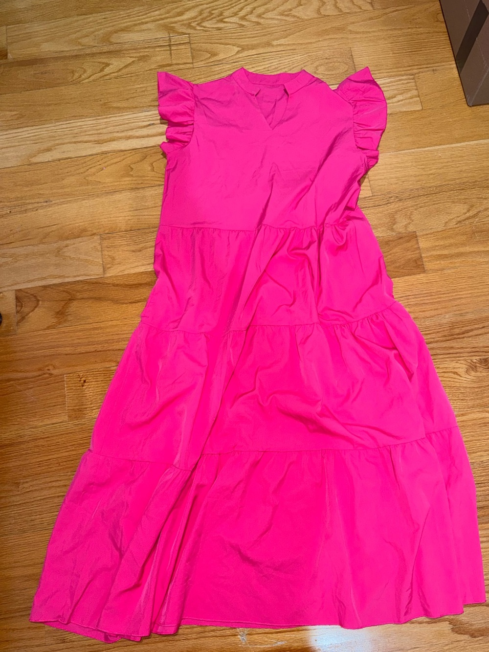 Bright Pink Tiered Ruffle Sleeve Dress